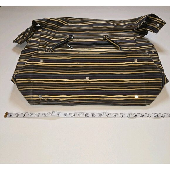 Tara Boone Striped Overnight Bag Tote Weekender Bag Large Brown Tan Pockets Hand - Picture 3 of 13